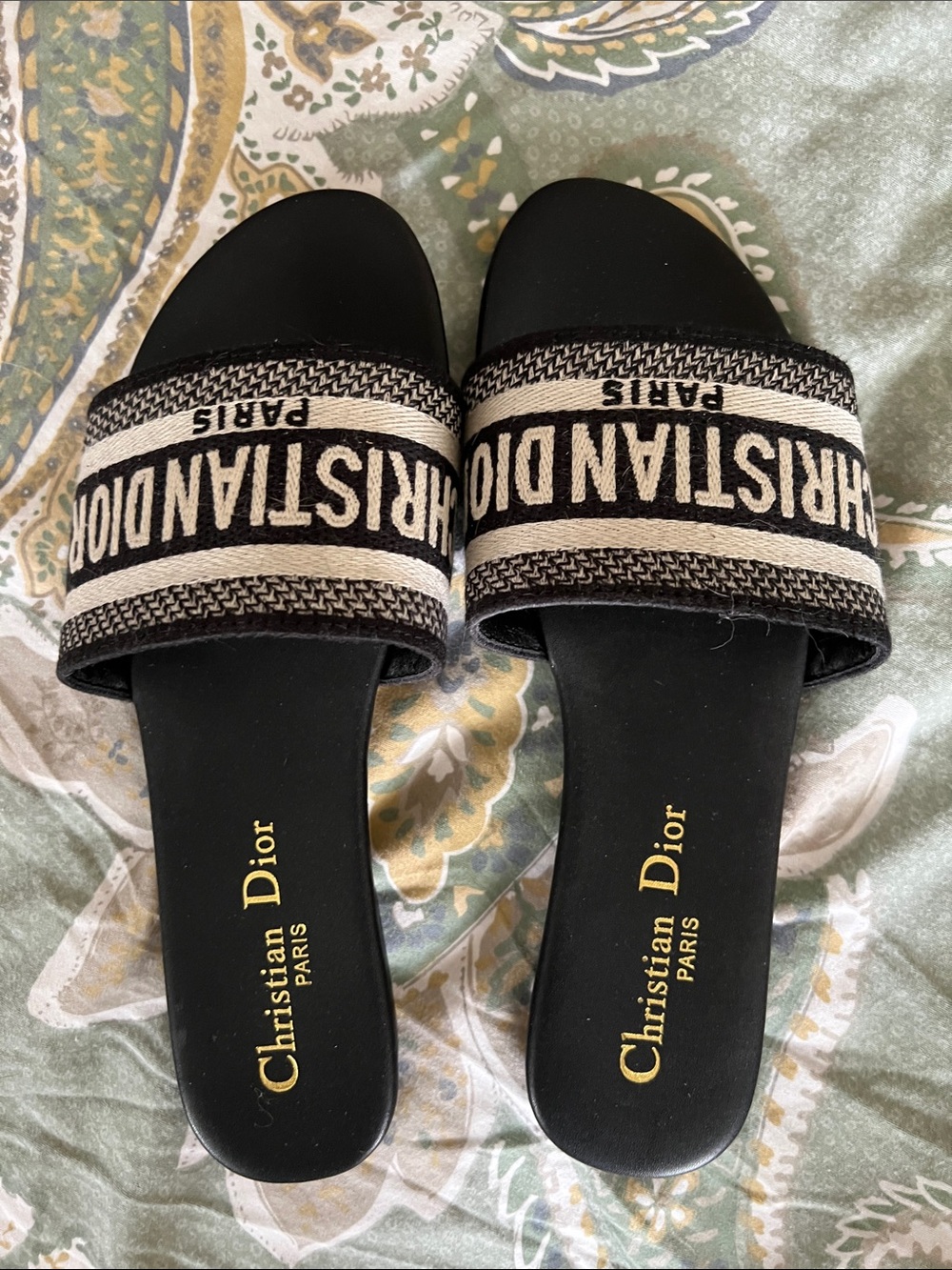 Dior Black and Beige Logo Slide Sandals